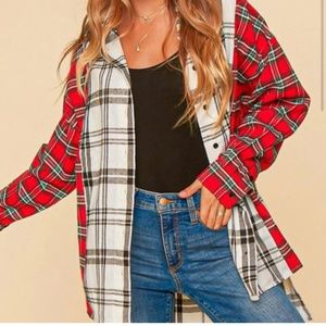 Haptics Plaid High-Low Flannel Shirt, Long Sleeve, S, NWOT, Black/Red/White